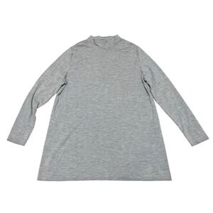 COS‎ Women's Large Gray 100% Wool Mock Neck Long Sleeve Tunic Top Heathered Knit